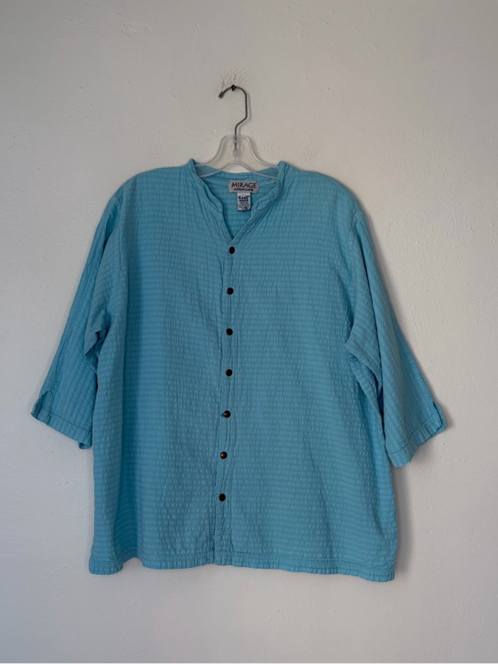 Vintage Mirage Cotton Gauze Ezze Wear Light Blue Button-Front Textured Shirt